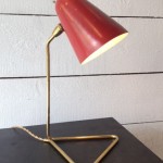 Lampe de Bureau de Robert Mathieu avec Abat Jour Laqué Rouge