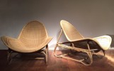 Paire de fauteuils en rotin et fibre végétale de Michel Buffet, 1954