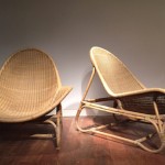Paire de fauteuils en rotin et fibre végétale de Michel Buffet, 1954