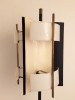 Floor lamp in black and white lacquered metal, perspex and brass