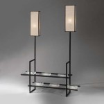 Rare floor lamp with double light and shelf by Gustave Gautier