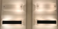 Pair of black and white perspex wall light by Jean-Boris Lacroix