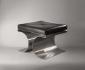 Tabouret de Michel Boyer avec coussin en cuir noir