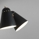 Lampe double abat-jour en métal laqué noir de Robert Mathieu