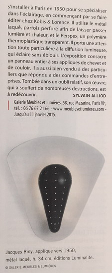 3 La Gazette Drouot Jacques Biny Luminalite Galerie Meubles et Lumieres